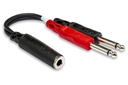 Hosa YPP-136 Y-Cable Stereo Breakout, Female 1/4" TRS to Dual Male 1/4" TS