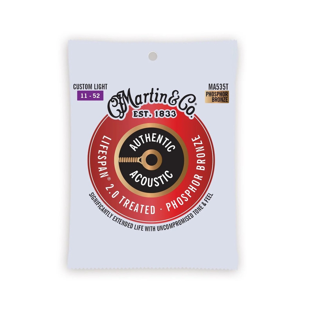 [MA535T] Martin MA535T Authentic Acoustic Lifespan 92/8 Phosphor Bronze Custom Light Guitar Strings. 11-52