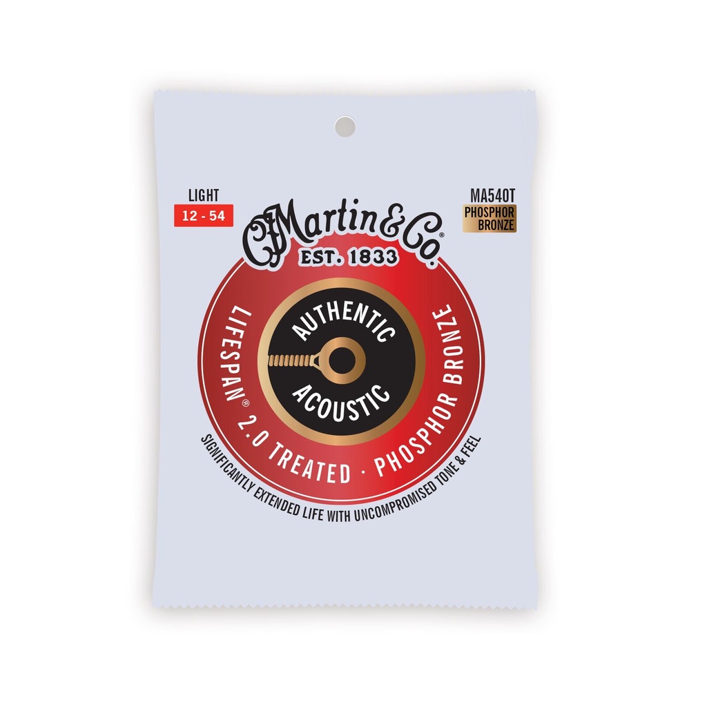 Martin MA540T Authentic Acoustic Lifespan 92/8 Phosphor Bronze Light Guitar Strings. 12-54