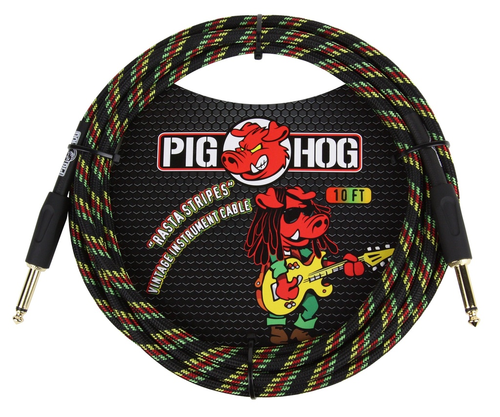 Pig Hog 10' Instrument Cable, Rasta Stripes