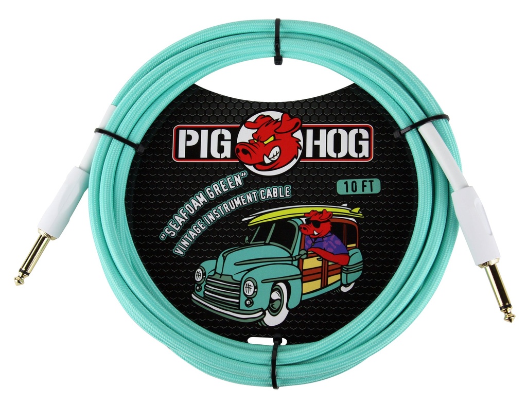 Pig Hog 10' Instrument Cable, Seafoam Green