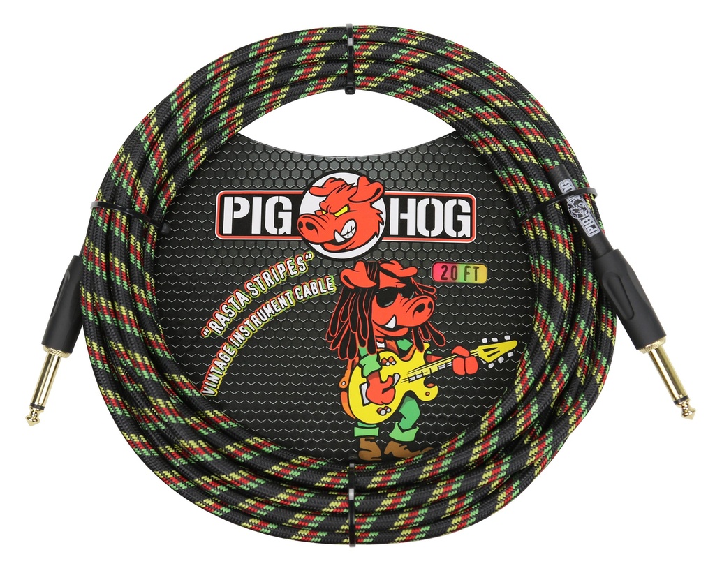 Pig Hog 20' Instrument Cable, Rasta Stripes