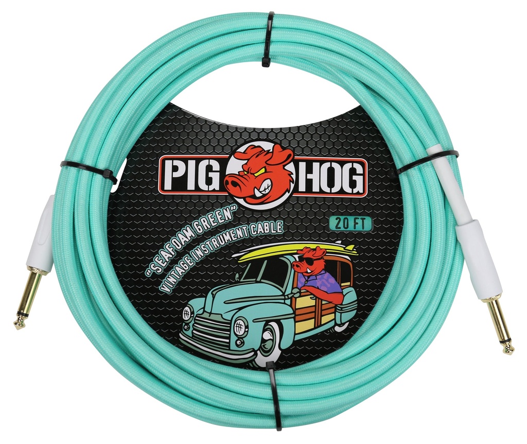 Pig Hog 20' Instrument Cable, Seafoam Green