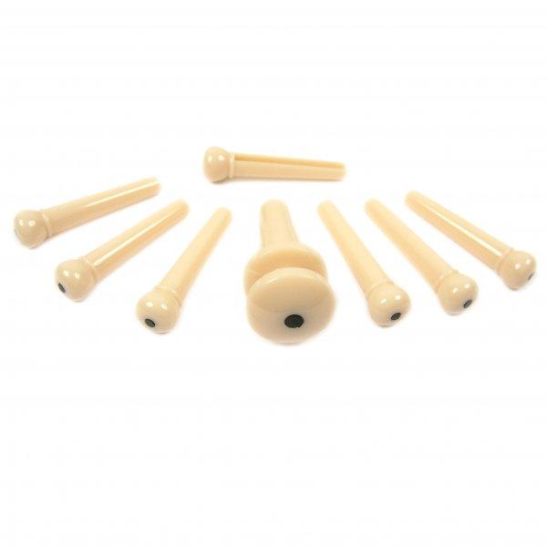 D'Addario Injected Molded Bridge Pins with End Pin, Set of 7, Ivory with Ebony Dot