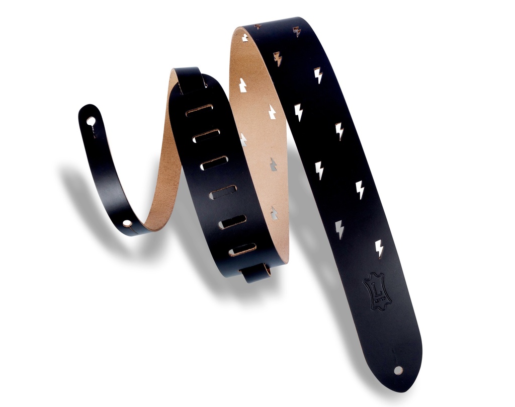 [M12LBC-BLK] Levy's M12LBC-BLK 2" Wide Black Chrome-tan Leather Guitar Strap