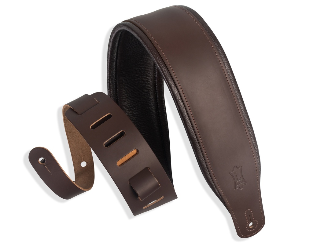 Levy's M26PD 3" Wide Top Grain Leather Guitar Strap, Dark Brown