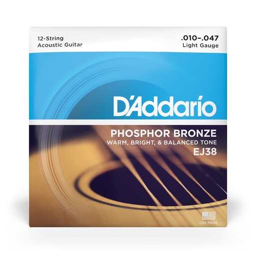 [EJ38] D'Addario Phosphor Bronze 12-String Set, 10-47, Light, EJ38