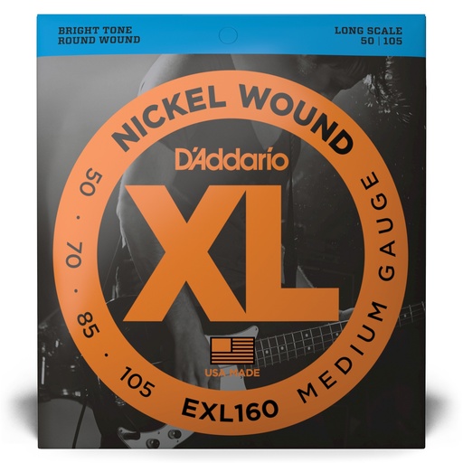 [EXL160] D'Addario XL Nickel Bass Strings, 50-105 Medium, Long Scale, EXL160