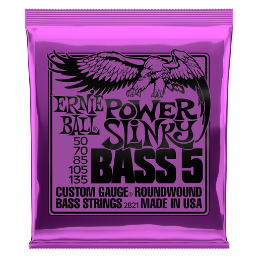 [P02821] Ernie Ball Power Slinky 5-String Nickel Wound Electric Bass Strings - 50-135 Gauge