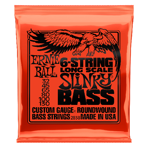 [P02838] Ernie Ball Slinky Long Scale 6-String Nickel Wound Electric Bass Strings - 32-130 Gauge