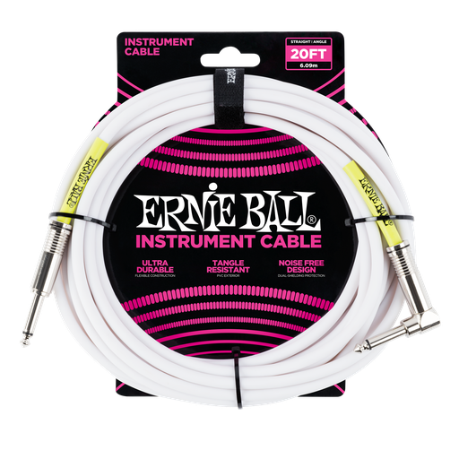 [P06047] Ernie Ball 20' Straight / Angle Instrument Cable - White  