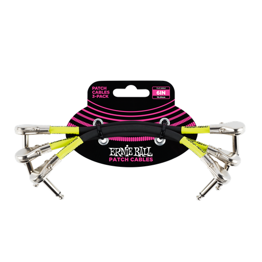 [P06059] Ernie Ball 6" Flat Angle / Flat Angle Patch Cable 3-Pack - Black  