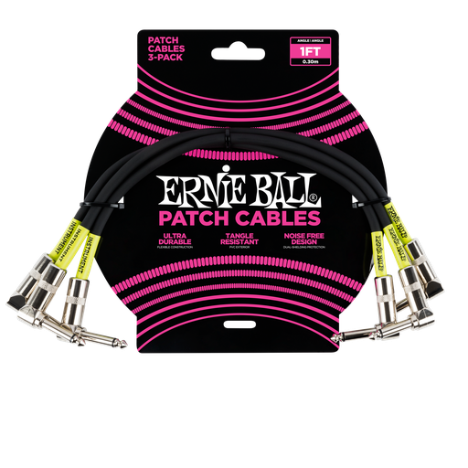 [P06075] Ernie Ball 1' Angle / Angle Patch Cable 3-Pack - Black  