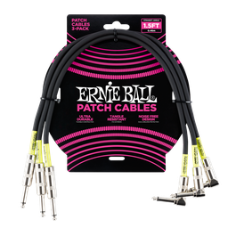 [P06076] Ernie Ball 1.5' Straight / Angle Patch Cable 3-Pack - Black  