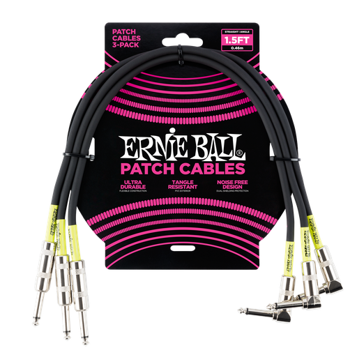 [P06076] Ernie Ball 1.5' Straight / Angle Patch Cable 3-Pack - Black  
