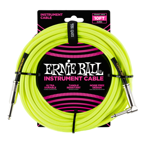 [P06080] Ernie Ball 10' Braided Straight / Angle Instrument Cable Neon - Yellow
