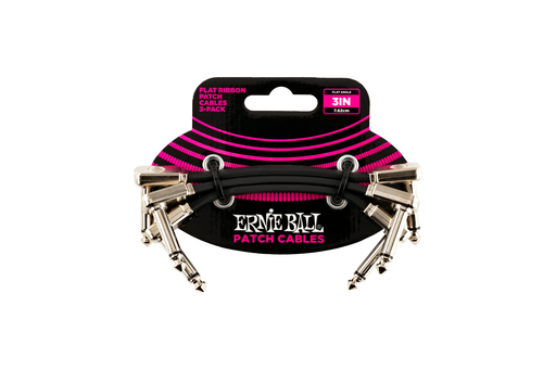 [P06220] Ernie Ball 3" Flat Ribbon Patch Cable 3-Pack - Black