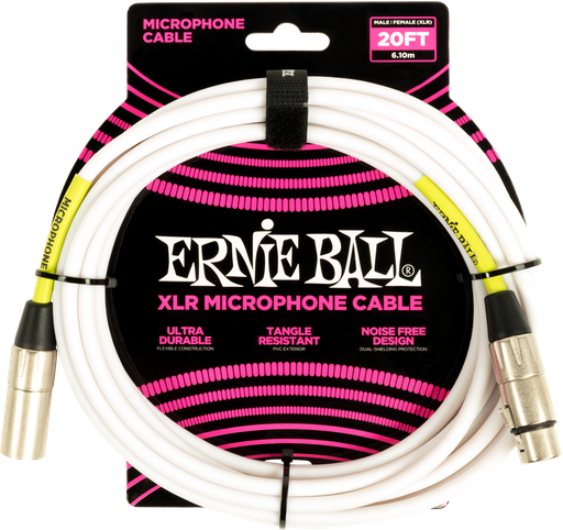 [P06389] Ernie Ball 20' Male Female XLR Microphone Cable White