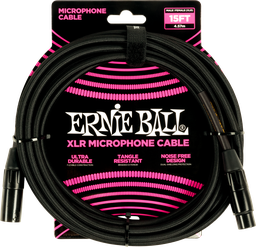 [P06391] Ernie Ball 15' Braided Male Female XLR Microphone Cable Black