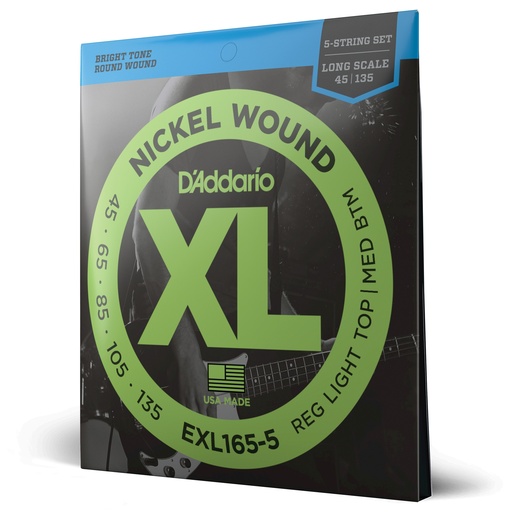 [EXL165-5] D'Addario 45-135 Regular Light Top/Medium Bottom 5-String, Long Scale, XL Nickel Bass Strings