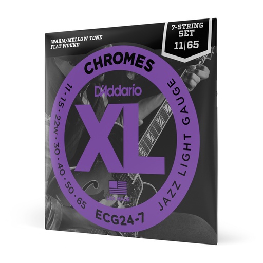 [ECG24-7] D'Addario 11-65 Jazz Light 7-String, XL Chromes Flatwound Electric Guitar Strings