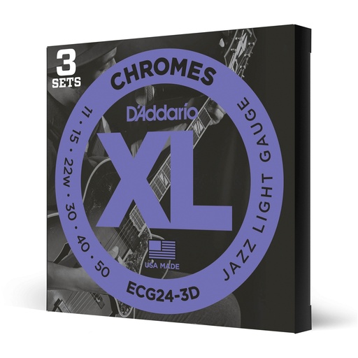 [ECG24-3D] D'Addario 11-50 Jazz Light, XL Chromes Electric Guitar Strings 3-Pack