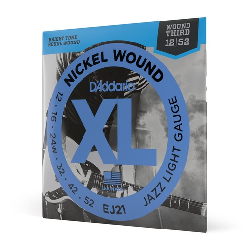 [EJ21] D'Addario 12-52 Jazz Light, XL Nickel Electric Guitar Strings