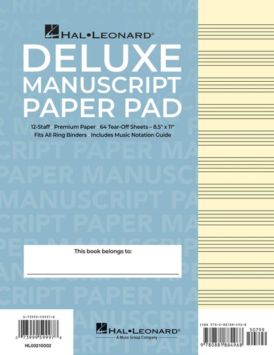 [HL00210002] Hal Leonard Manuscript Paper Deluxe Pad