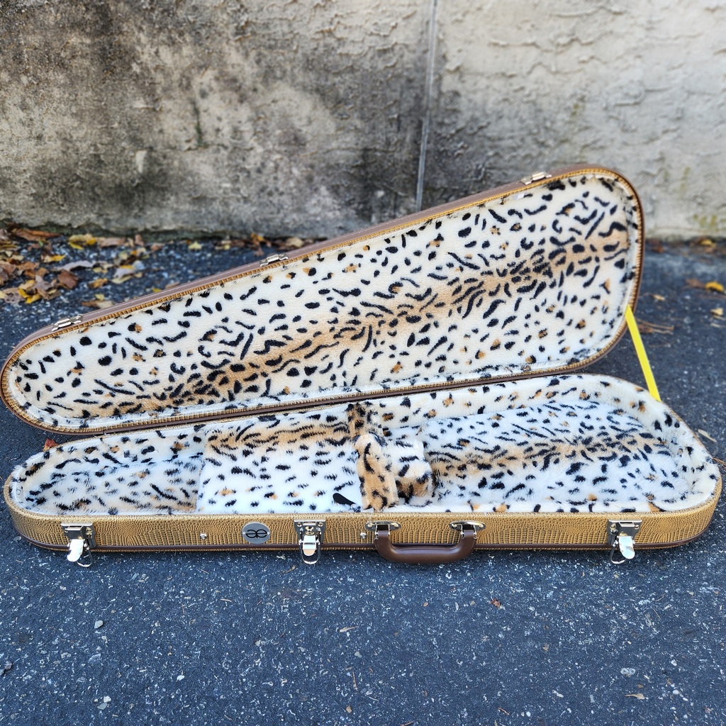 Allen Eden Teardrop Alligator Brown Guitar Case with Leopard Super Soft Plush - SOLD