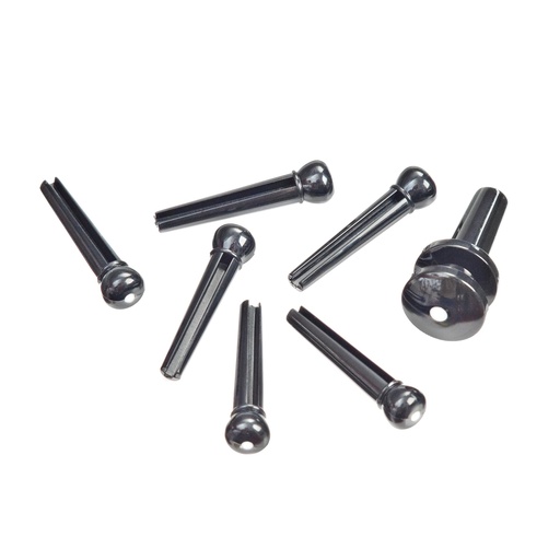 [PWPS10] D'Addario Injected Molded Bridge Pins with End Pin, Set of 7, Ebony with Ivory Dot