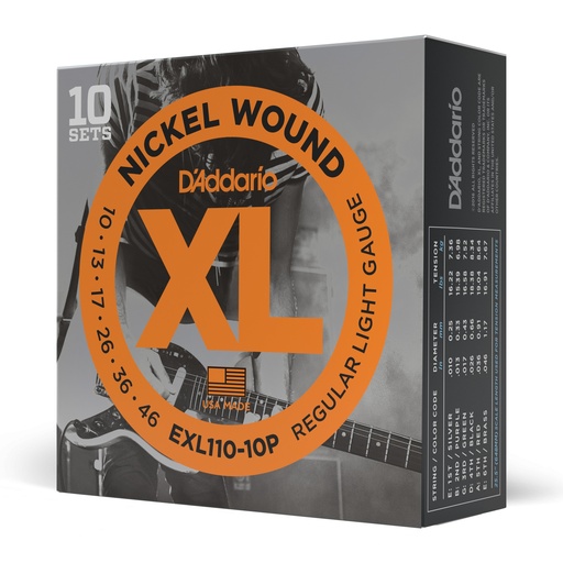 [EXL110-10P] D'Addario 10-46 Regular Light, XL Nickel Electric Guitar Strings 10-Pack