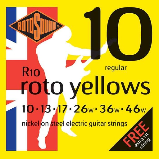 [R10] Rotosound R10 Roto Yellows Nickel on Steel Electric Guitar Strings, 10-46