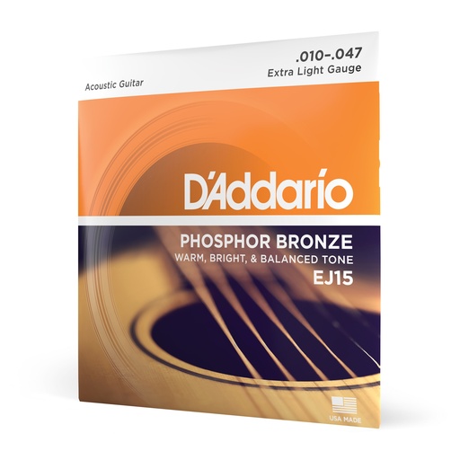 [EJ15] D'Addario 10-47 Extra Light, Phosphor Bronze Acoustic Guitar Strings