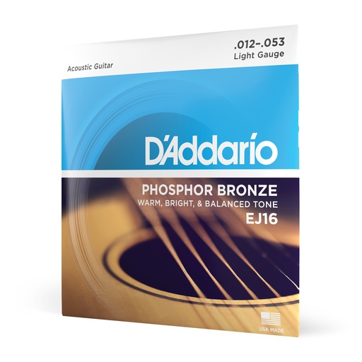 [EJ16] D'Addario 12-53 Light, Phosphor Bronze Acoustic Guitar Strings