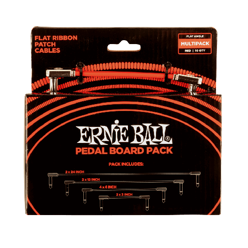 [P06404] Ernie Ball Flat Ribbon Patch Cables Pedalboard Multi-Pack, Red