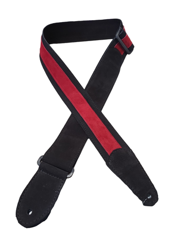 [HPDS2-06] Henry Heller 2" Wide Suede Guitar Strap, Black with Red Suede Center