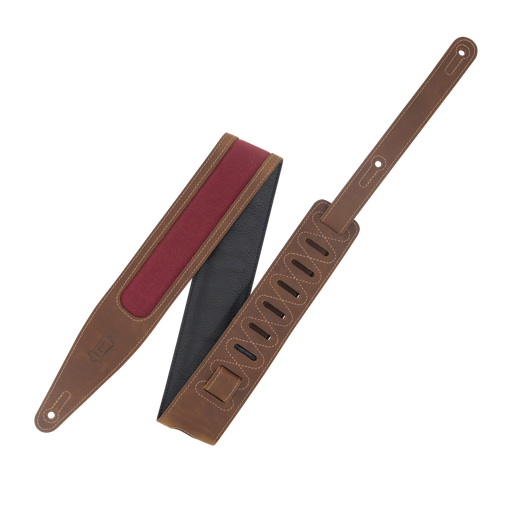 [M317TRI-BRN-BRG] Levy's M317TRI Voyager Pro Crazy Horse Leather Guitar Strap, Brown & Burgundy