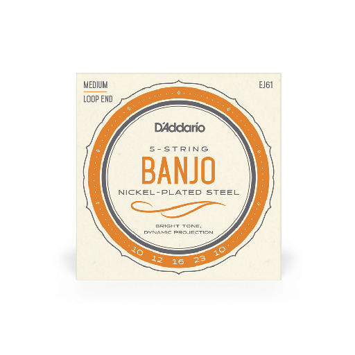 [EJ61] D'Addario EJ61 5-String Banjo Strings, Nickel, Medium 10-23