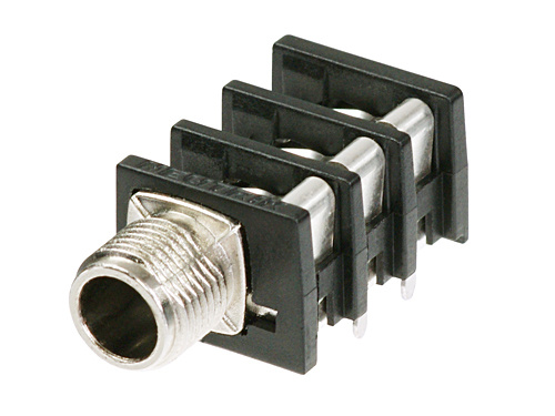 [J-564] Fender REAN 1/4" Stereo Jack, PC Mount, 6 Pins, Metal Threads, Grounding Type