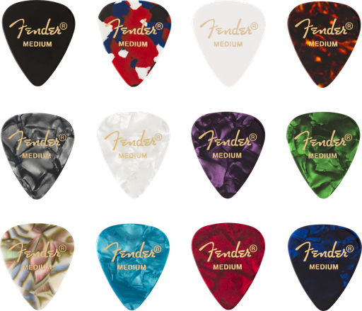 [0980300300] Fender 351 Shape Picks, Celluloid Medley, Medium, 12 Pack