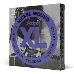 [EXL115-3D] D'Addario XL Nickel Wound Strings, 11-49 Medium, EXL115-3D, 3 Pack