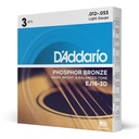 D'Addario 12-53 Light, Phosphor Bronze Acoustic Guitar Strings 3-Pack
