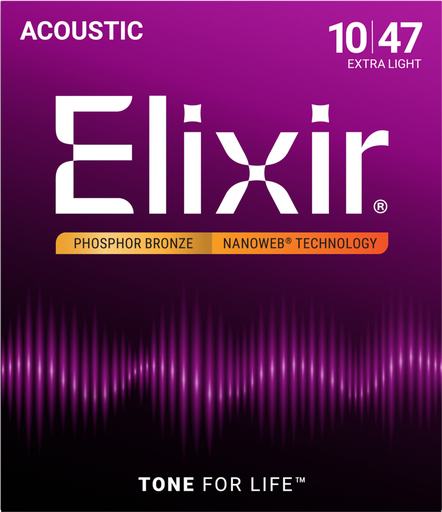 [16002] Elixir 16002 Phosphor Bronze Acoustic Guitar Strings with NANOWEB, Extra Light 10-47