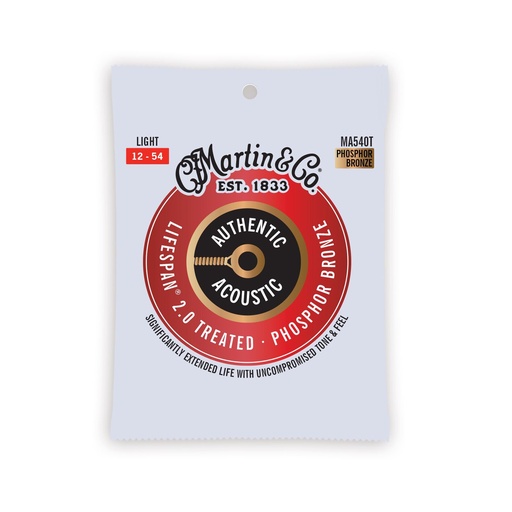 [MA540T] Martin MA540T Authentic Acoustic Lifespan 92/8 Phosphor Bronze Light Guitar Strings. 12-54