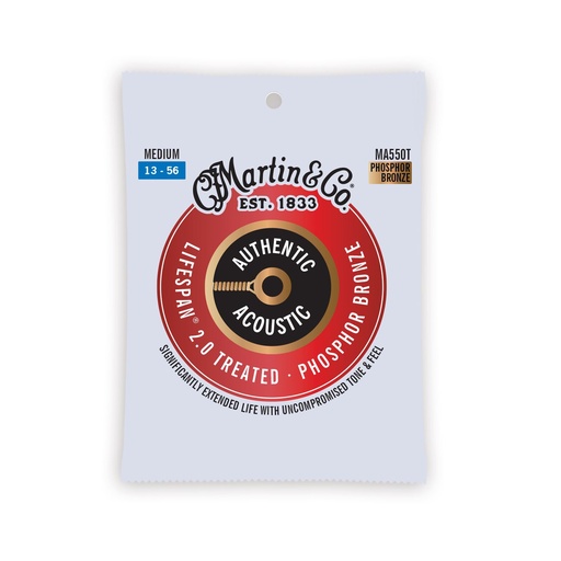 [MA550T] Martin MA550T Authentic Acoustic Lifespan 92/8 Phosphor Bronze Medium Guitar Strings. 13-56
