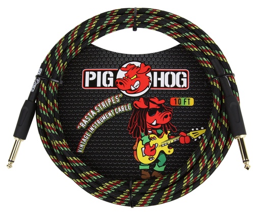 [PCH10RA] Pig Hog 10' Instrument Cable, Rasta Stripes