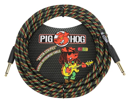 [PCH20RA] Pig Hog 20' Instrument Cable, Rasta Stripes