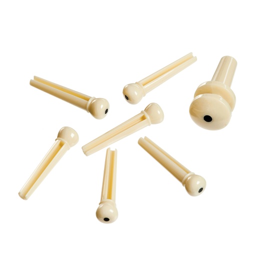 [PWPS12] D'Addario Injected Molded Bridge Pins with End Pin, Set of 7, Ivory with Ebony Dot