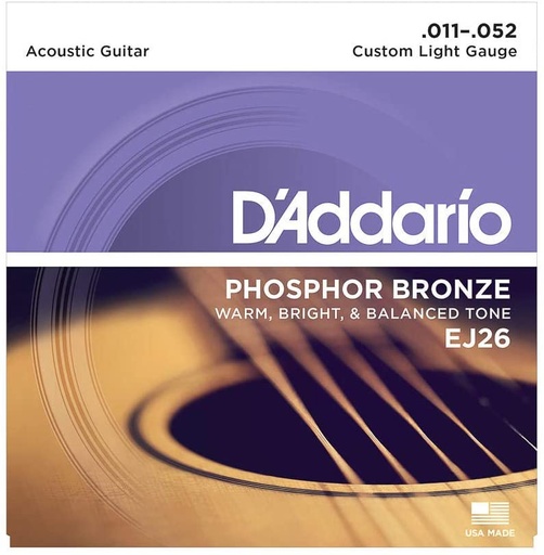 [EJ26-3D] D'Addario Phosphor Bronze Strings, 11-52 Custom Light, EJ26, 3 Pack